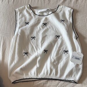 Altar'd State White Sleeveless Top with Black Bow Accents